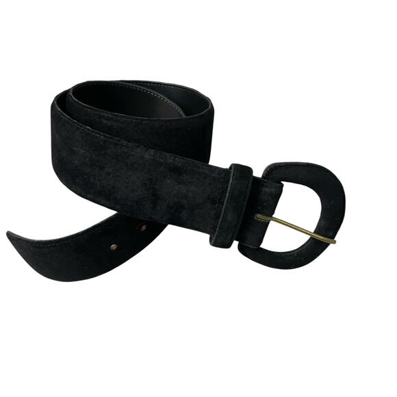 Vtg Avignon Suede Belt Womens Large Black Wide Leather Classic Adjustable 2" - Picture 1 of 6